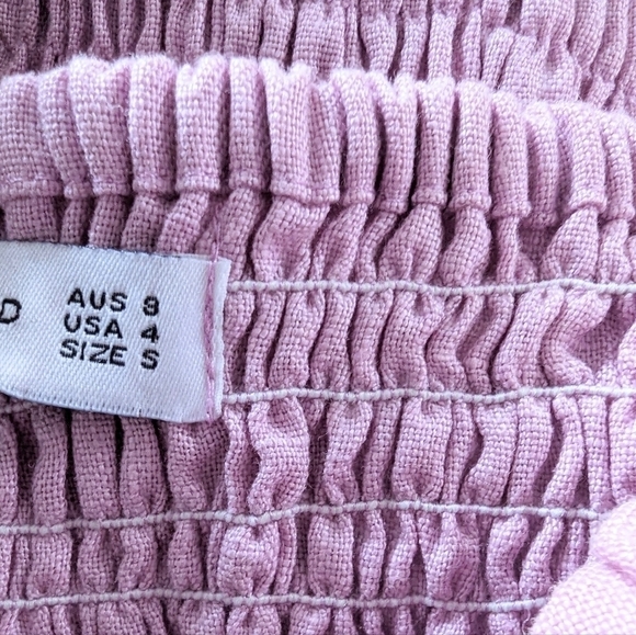 Faithfull the Brand Annibelis Ruched Linen Mini Dress Plain Iris Size Small - Picture 7 of 8